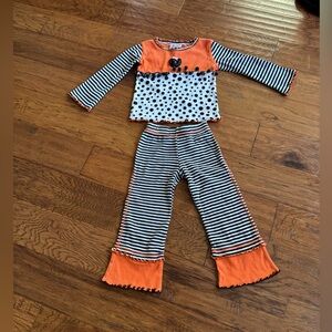Miss Tee V-Us Orange and Black Striped Polka Dot Outfit‎